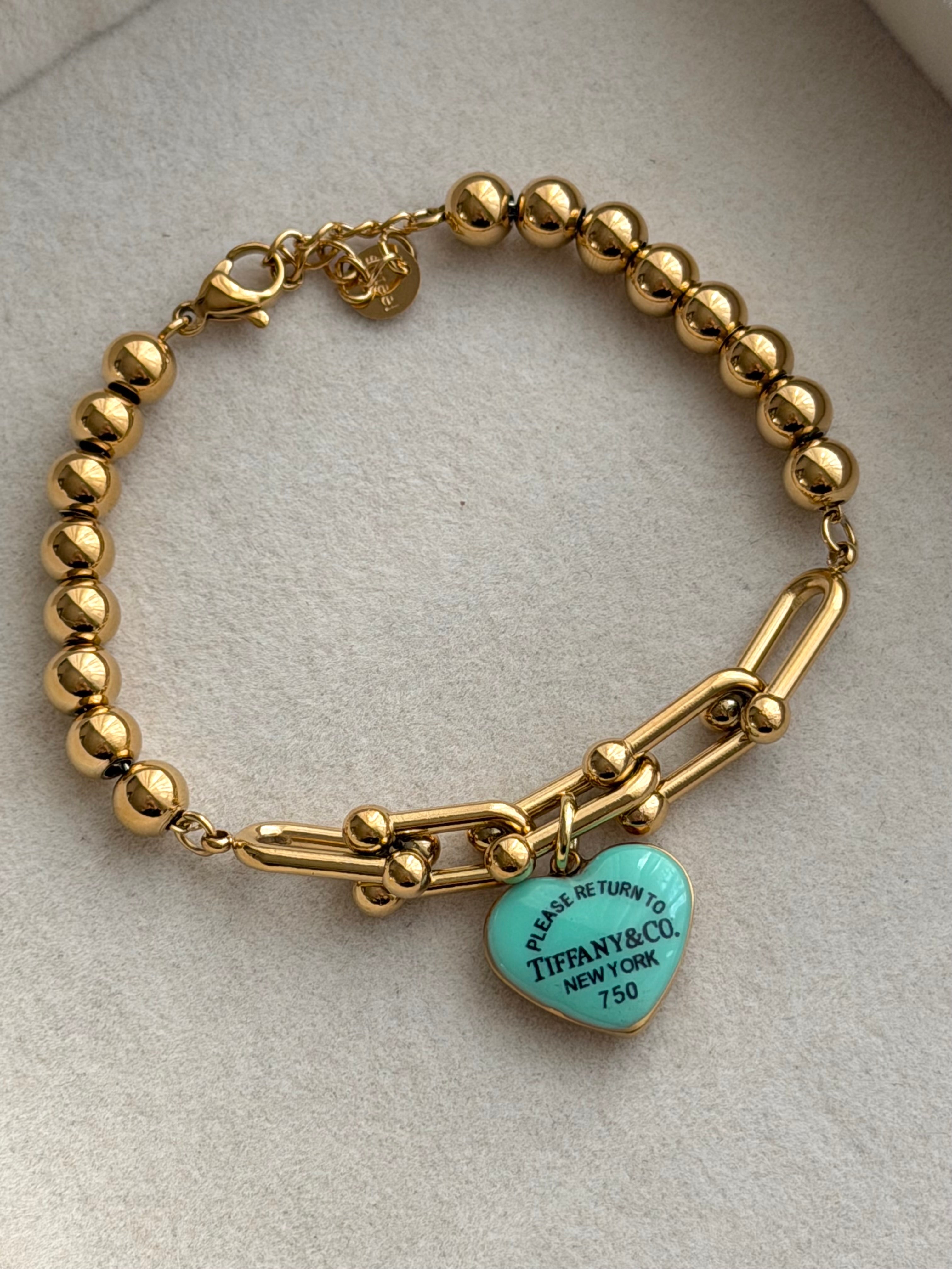 PULSERA ESLABONES CORAZON AZUL