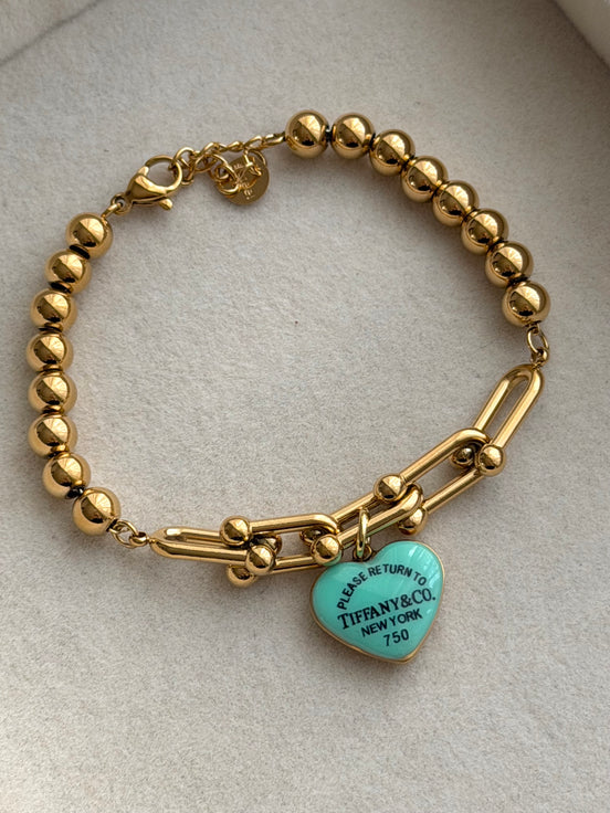 PULSERA ESLABONES CORAZON AZUL