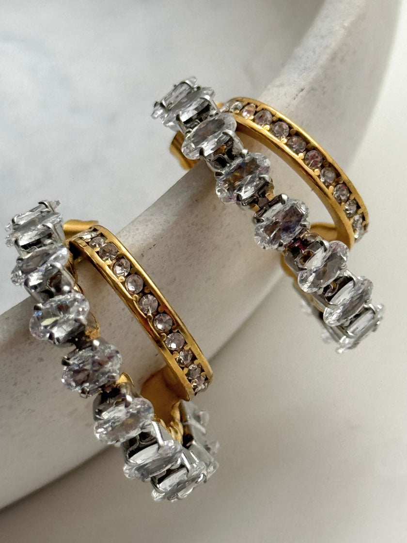 ARETE DOBLE CON CRISTAL BLANCO