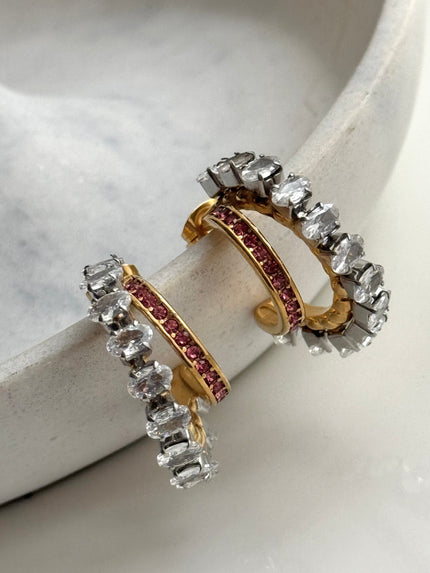 ARETE DOBLE CON CRISTAL ROSA