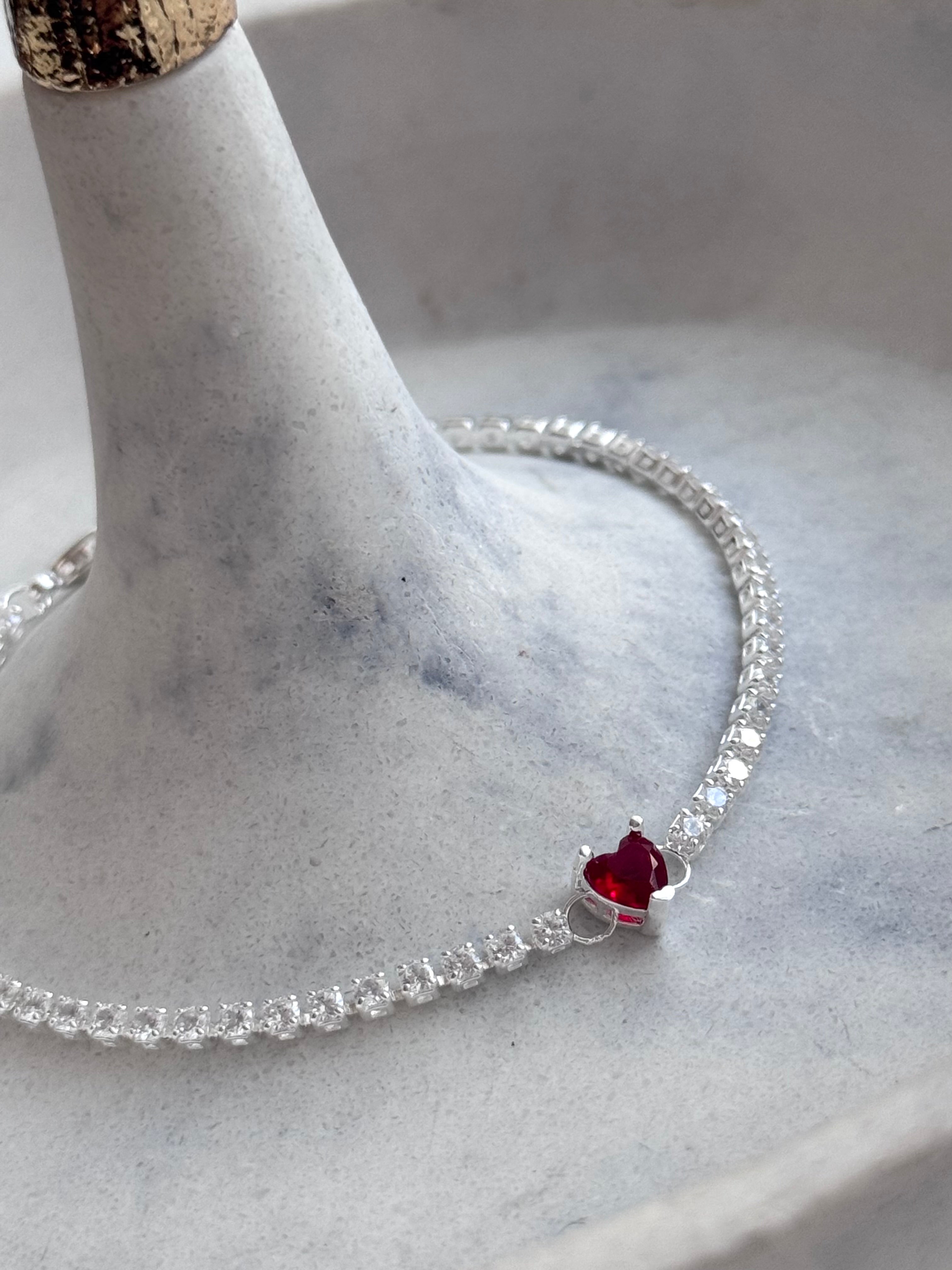 PULSERA CORAZON CRISTAL ROJO