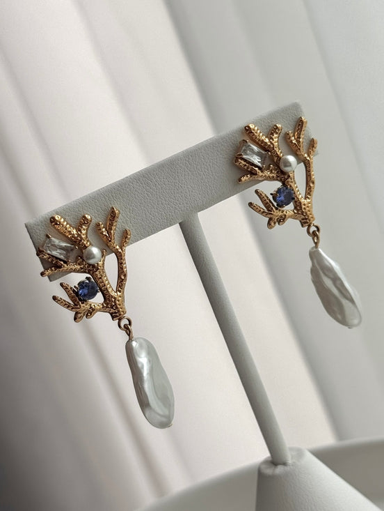 ARETE PERLA CRISTAL AZUL