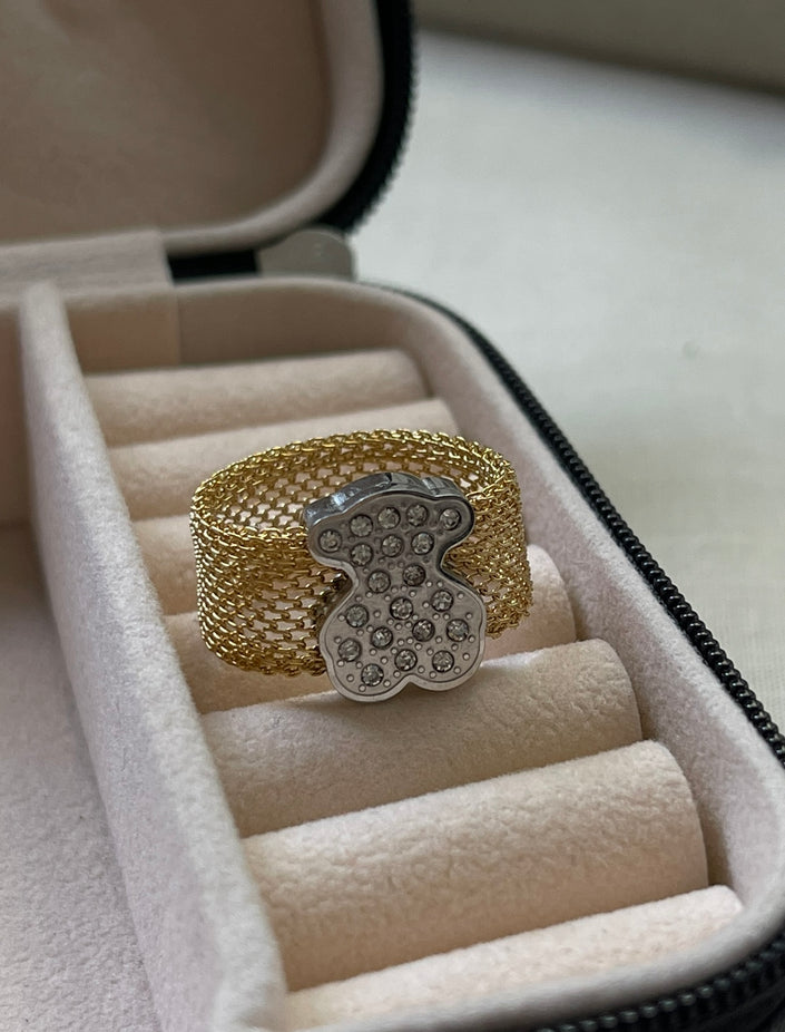 ANILLO MALLA CON DIJE DE OSO