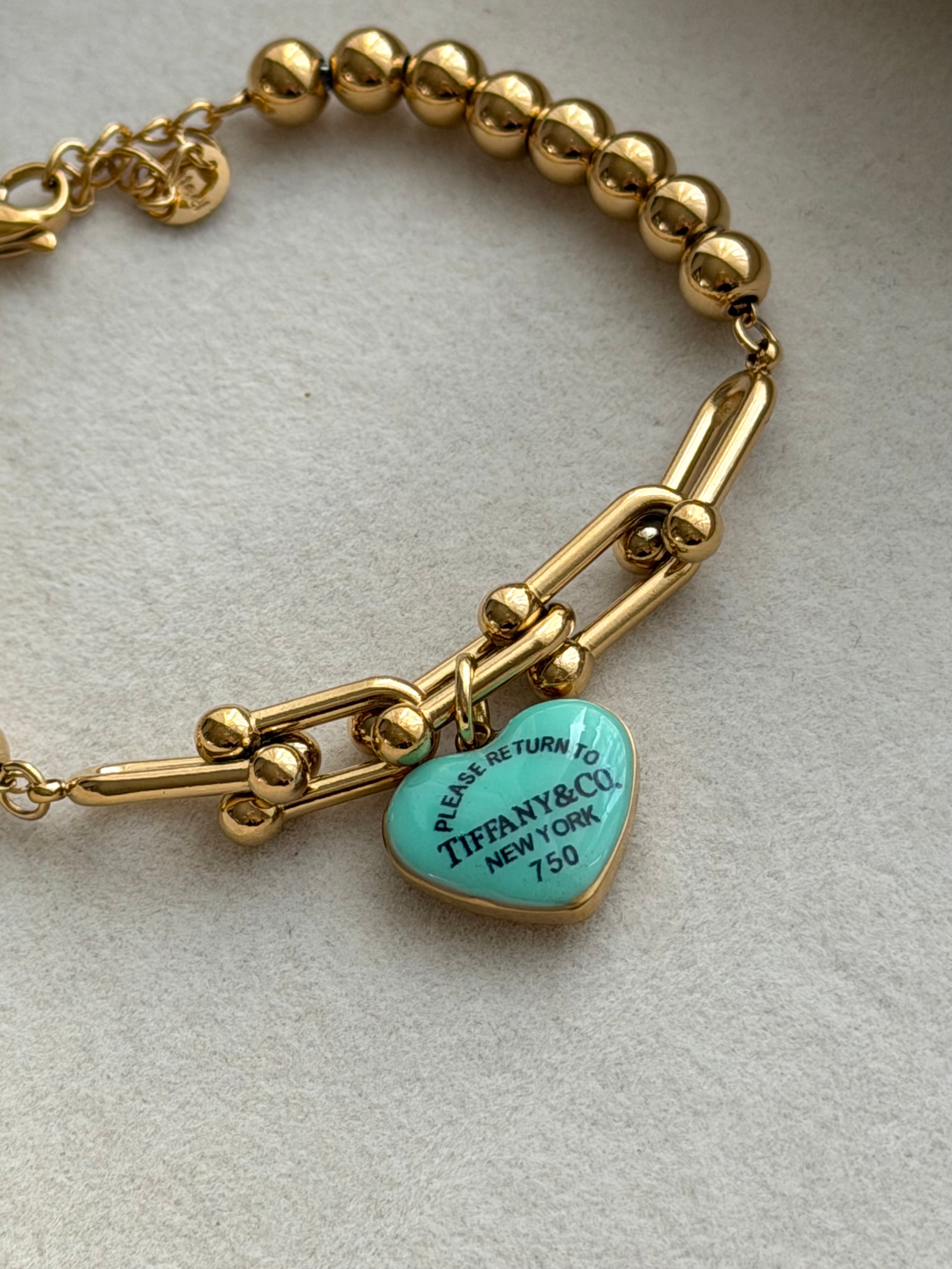 PULSERA ESLABONES CORAZON AZUL