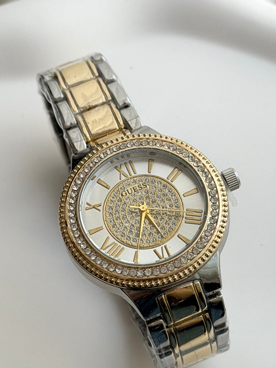 RELOJ BICOLOR CON CRISTAL